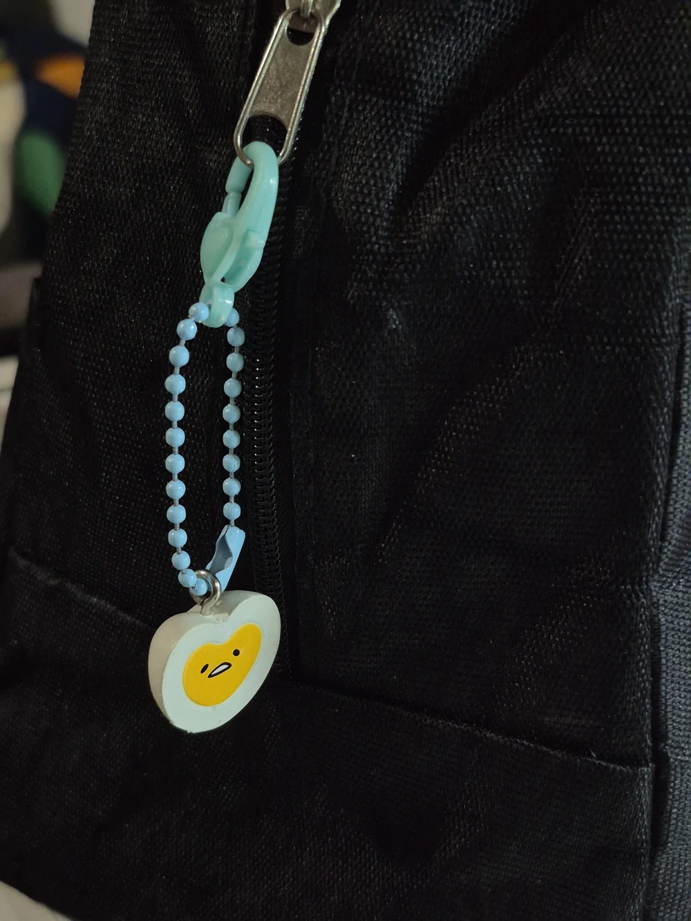 Blue Gudetama Egg Character Keychain Beaded Chain Zipper Charm Bag Purse Car Key